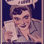 Image of a woman holding a paycheck, exclaiming "now I am free to buy the things I love"