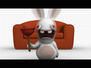 Rabbit, freaking out and holding a plunger