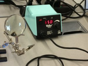 Soldering station showing temperature
