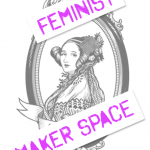 Feminist MakerSpace logo, with a woven textile added to Ada's hairpiece