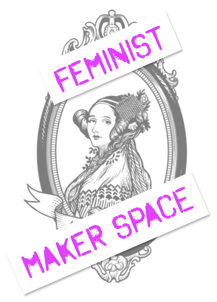 Feminist MakerSpace logo, with a woven textile added to Ada's hairpiece